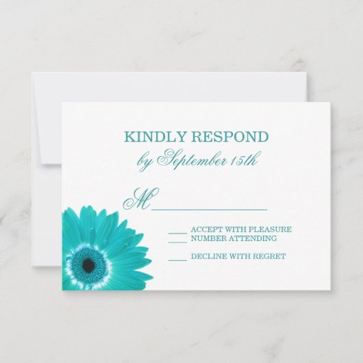 Blauwgroen Turquoise Aqua Daisy Wedding RSVP-kaart RSVP Kaartje (Voorkant)