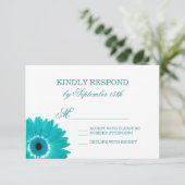 Blauwgroen Turquoise Aqua Daisy Wedding RSVP-kaart RSVP Kaartje (Staand voorkant)