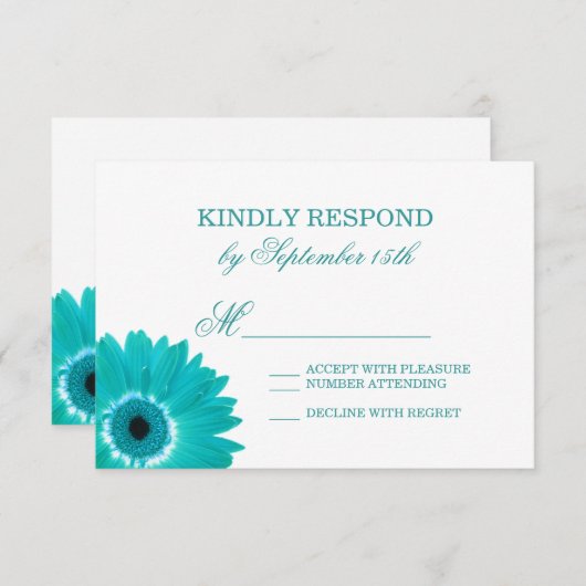 Blauwgroen Turquoise Aqua Daisy Wedding RSVP-kaart RSVP Kaartje (Voorkant / Achterkant)