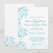 Blauwgroen Turquoise Aqua Flourish Wedding Invitat Kaart (Voorkant / Achterkant)