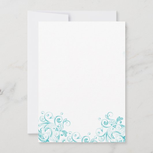 Blauwgroen Turquoise Aqua Flourish Wedding Invitat Kaart (Achterkant)