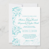 Blauwgroen Turquoise Aqua Flourish Wedding Invitat Kaart