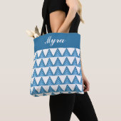Blauwgroen Turquoise Aqua Geometrisch Gepersonalis Tote Bag (Dichtbij)