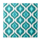 Blauwgroen Turquoise Aqua Retro Chic Ikat Druppelp Tegeltje (Voorkant)
