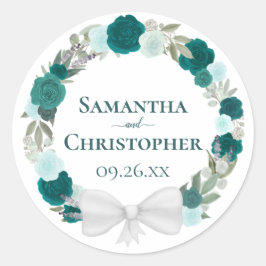 Blauwgroen Turquoise & Aqua Rozen Floral Wreath We Ronde Sticker