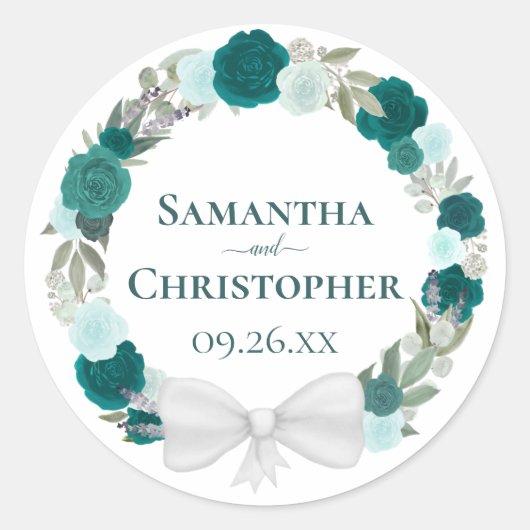 Blauwgroen Turquoise & Aqua Rozen Floral Wreath We Ronde Sticker (Voorkant)