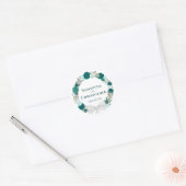 Blauwgroen Turquoise & Aqua Rozen Floral Wreath We Ronde Sticker (Envelop)