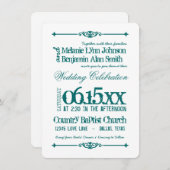 Blauwgroen Turquoise Aqua Typografie Wedding Invit Kaart (Voorkant / Achterkant)