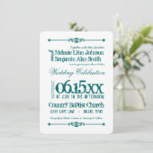 Blauwgroen Turquoise Aqua Typografie Wedding Invit Kaart (Staand voorkant)