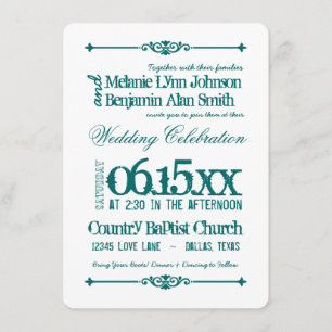 Blauwgroen Turquoise Aqua Typografie Wedding Invit Kaart