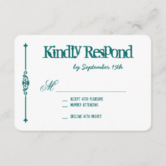 Blauwgroen Turquoise Aqua Typography Wedding RSVP- RSVP Kaartje