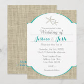 Blauwgroen Turquoise Beach Burlap Starfish Invitat Kaart (Voorkant / Achterkant)