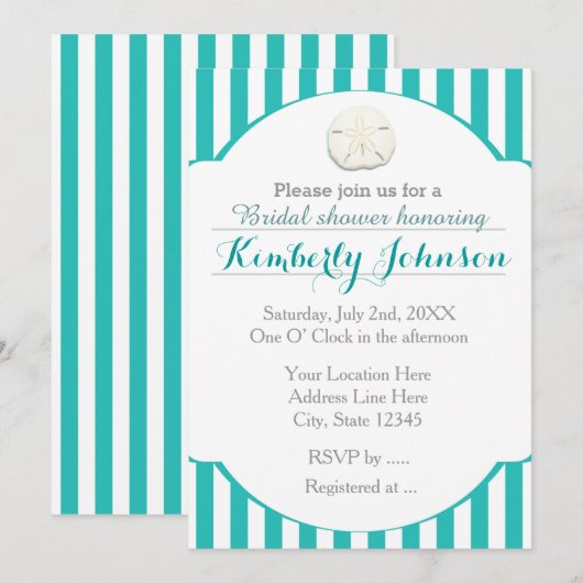 Blauwgroen Turquoise Beach Sand Dollar Evenement I Kaart (Voorkant / Achterkant)