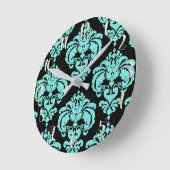 Blauwgroen Turquoise & Black Damask Modern, persoo Ronde Klok (Hoek)
