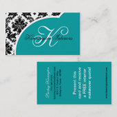 Blauwgroen Turquoise Black Damask-Visitekaartjes Visitekaartje (Voorkant / Achterkant)