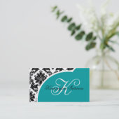 Blauwgroen Turquoise Black Damask-Visitekaartjes Visitekaartje (Staand voorkant)