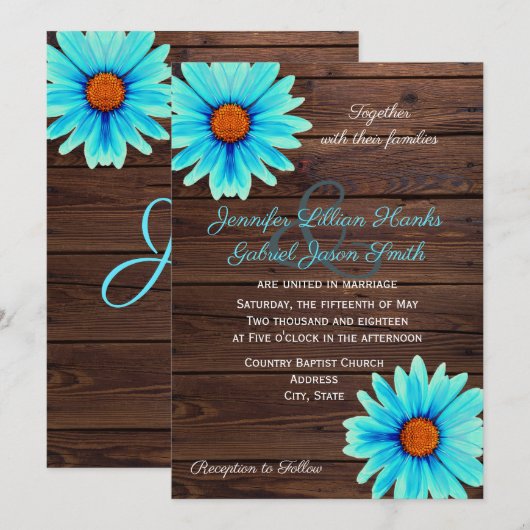 Blauwgroen turquoise blauw floral, rustige houtbru kaart (Voorkant / Achterkant)