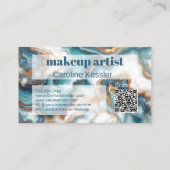 Blauwgroen Turquoise Blauw Goud Wit Marmeren Kunst Visitekaartje (Achterkant)