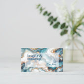 Blauwgroen Turquoise Blauw Goud Wit Marmeren Kunst Visitekaartje (Staand voorkant)