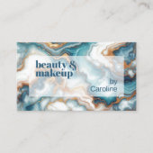 Blauwgroen Turquoise Blauw Goud Wit Marmeren Kunst Visitekaartje (Voorkant)