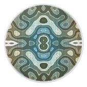 Blauwgroen Turquoise Blauw Grijs Bruin Etnische St Keramische Knop (Voorkant)