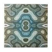 Blauwgroen Turquoise Blauw Grijs Bruin Etnische St Tegeltje (Voorkant)