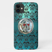 BLAUWGROEN TURQUOISE BLAUWE DAMASK rood zwart Case-Mate iPhone Case (Achterkant)