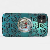 BLAUWGROEN TURQUOISE BLAUWE DAMASK rood zwart Case-Mate iPhone Case (Achterkant (horizontaal))