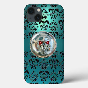 BLAUWGROEN TURQUOISE BLAUWE DAMASK rood zwart iPhone 13 Hoesje