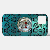 BLAUWGROEN TURQUOISE BLAUWE DAMASK rood zwart Case-Mate iPhone Case (Achterkant (horizontaal))