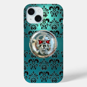 BLAUWGROEN TURQUOISE BLAUWE DAMASK rood zwart iPhone 15 Case