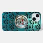 BLAUWGROEN TURQUOISE BLAUWE DAMASK rood zwart Case-Mate iPhone Case (Achterkant (horizontaal))