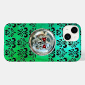 BLAUWGROEN TURQUOISE BLAUWE DAMASK rood zwart Case-Mate iPhone Case (Achterkant (horizontaal))