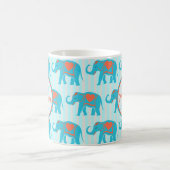 Blauwgroen turquoise, blauwe olifanten op blauwe s koffiemok (Center)
