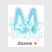 Blauwgroen Turquoise Bloemen Waterverf Monogram Sticker (Vel)