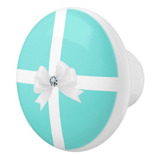 Blauwgroen Turquoise Blue & Bow Chic Keramische Knop (Rechts)