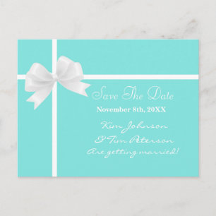 Blauwgroen Turquoise Blue & Bow Wedding Save the D Aankondigingskaart