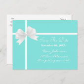 Blauwgroen Turquoise Blue & Bow Wedding Save the D Aankondigingskaart (Voorkant / Achterkant)