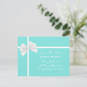 Blauwgroen Turquoise Blue & Bow Wedding Save the D Aankondigingskaart (Staand voorkant)