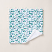  Blauwgroen Turquoise Blue Floral Pattern Monogram Bad Handdoek (Wasdoekje)