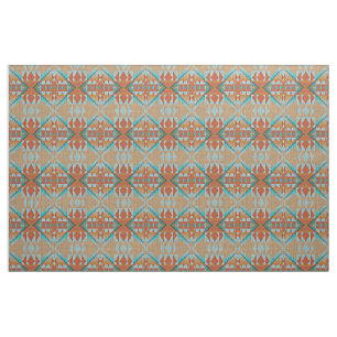 Blauwgroen Turquoise Blue Green Oranje EthnicKijk Stof