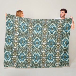 Blauwgroen Turquoise Blue Grey Brown Hip Bohemian  Fleece Deken