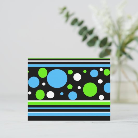 Blauwgroen Turquoise Blue Lime Green Stripes Polka Briefkaart (Staand voorkant)