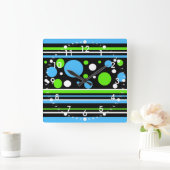 Blauwgroen Turquoise Blue Lime Green Stripes Polka Vierkante Klok (Huis)