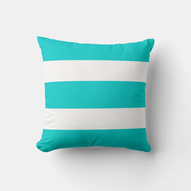 Blauwgroen Turquoise Blue Striped Beach Summer Out Kussen (Voorkant)