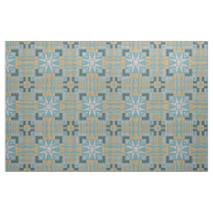 Blauwgroen Turquoise Blue Tan Brown Ethnic Kijk ui Stof
