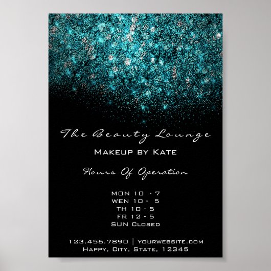 Blauwgroen Turquoise Blue White Confetti Sequin Poster (Voorkant)