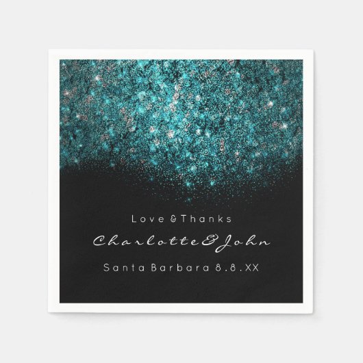 Blauwgroen Turquoise Blue White Confetti Sequin Servet (Voorkant)