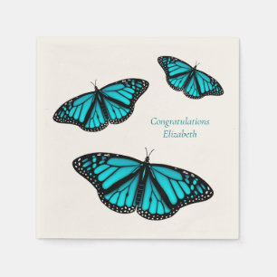 blauwgroen turquoise butterflies gepersonaliseerd servet