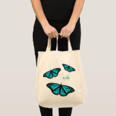 blauwgroen turquoise butterflies gepersonaliseerd tote bag (Voorkant (product))
